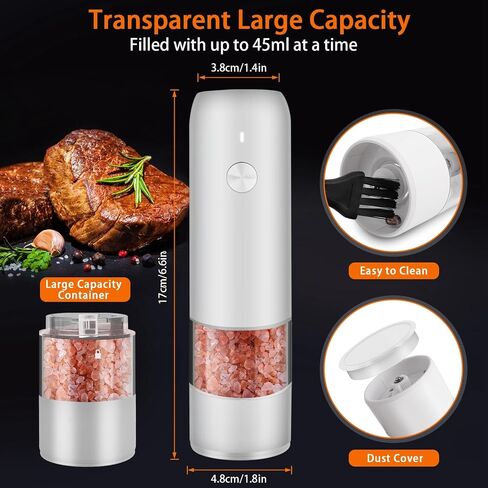 2Pack Electric Salt and Pepper Grinder Set, USB Rechargeable, Automatic Salt and Pepper Mill Grinder with Adjustable 6 Levels of Coarseness, LED Light, Refillable, Easy to Use with Just One Hand. in Saudi Arabia