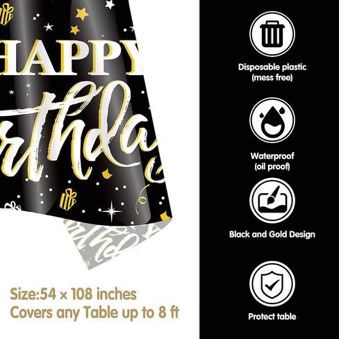 21st birthday decorations for him her - (Total 169pcs) black gold Birthday supplies Plates and Napkins, Cups, Knives, Forks, Spoons Included, tablecloth, Disposable Tableware for 24 Guests in Saudi Arabia