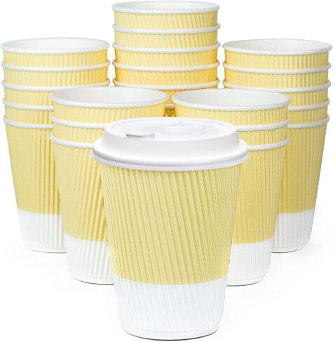Disposable Coffee Cups With Lids - 12 oz To Go Coffee Cup With Lid (80 Set). Durable Togo Travel Paper Hot Cups Insulated For Hot and Cold Beverage Drinks, No Sleeves Needed (Assorted) in Saudi Arabia