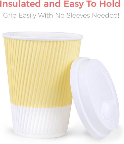 Disposable Coffee Cups With Lids - 12 oz To Go Coffee Cup With Lid (80 Set). Durable Togo Travel Paper Hot Cups Insulated For Hot and Cold Beverage Drinks, No Sleeves Needed (Assorted) in Saudi Arabia