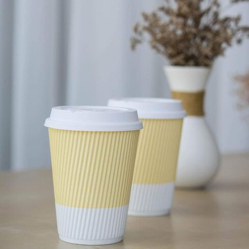 Disposable Coffee Cups With Lids - 12 oz To Go Coffee Cup With Lid (80 Set). Durable Togo Travel Paper Hot Cups Insulated For Hot and Cold Beverage Drinks, No Sleeves Needed (Assorted) in Saudi Arabia