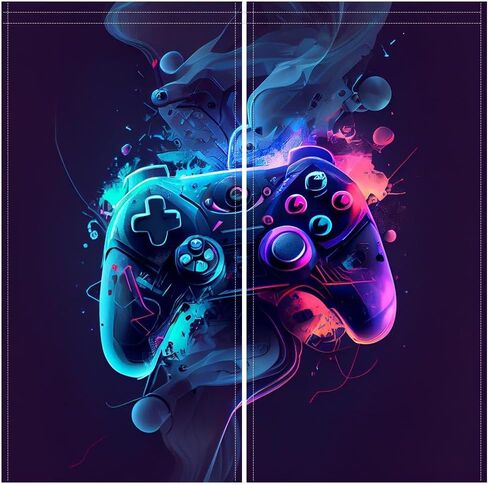 لعبة فيديو وحدة تحكم ليلية للأطفال الأولاد ستائر نافذة للأولاد في سن المراهقة غرفة نوم ألعاب وحدة تحكم لوحة ألعاب على الطراز الحديث ستارة غرفة نوم المعيشة الحرارية المظلمة 2 لوح 82 × 84 بوصة in Kuwait