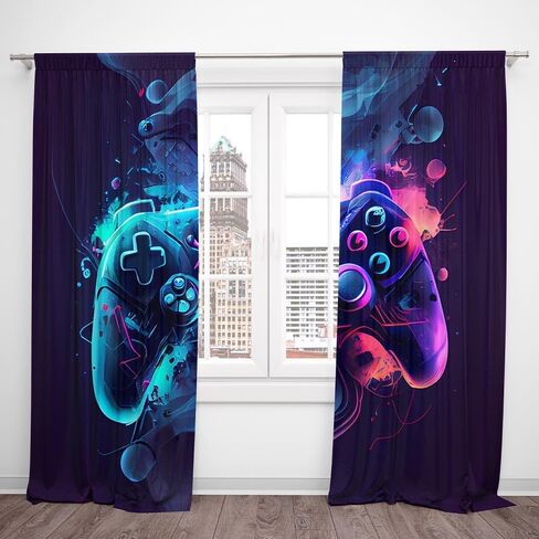 لعبة فيديو وحدة تحكم ليلية للأطفال الأولاد ستائر نافذة للأولاد في سن المراهقة غرفة نوم ألعاب وحدة تحكم لوحة ألعاب على الطراز الحديث ستارة غرفة نوم المعيشة الحرارية المظلمة 2 لوح 82 × 84 بوصة in Kuwait