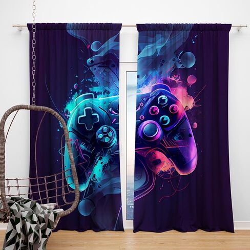 لعبة فيديو وحدة تحكم ليلية للأطفال الأولاد ستائر نافذة للأولاد في سن المراهقة غرفة نوم ألعاب وحدة تحكم لوحة ألعاب على الطراز الحديث ستارة غرفة نوم المعيشة الحرارية المظلمة 2 لوح 82 × 84 بوصة in Kuwait