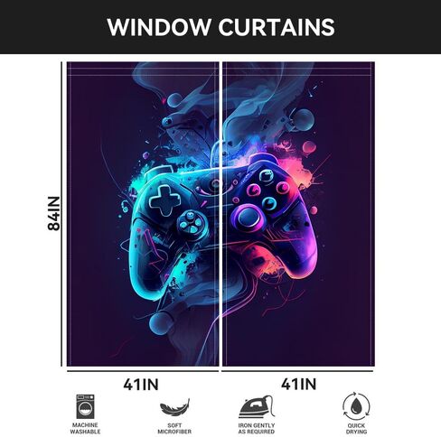 لعبة فيديو وحدة تحكم ليلية للأطفال الأولاد ستائر نافذة للأولاد في سن المراهقة غرفة نوم ألعاب وحدة تحكم لوحة ألعاب على الطراز الحديث ستارة غرفة نوم المعيشة الحرارية المظلمة 2 لوح 82 × 84 بوصة in Kuwait