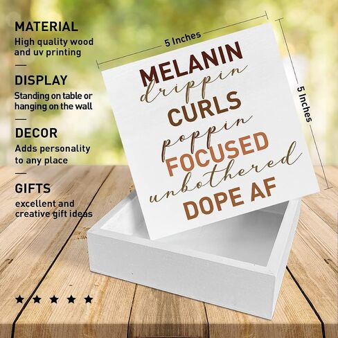 Black Women Girl Art Desk Decor, African American Decor for Home Office Black Queen Living Room Bedroom Afro Women Decoration, Inspirational Black Women Gifts, Melanin Drippin, Wooden Box Sign in Saudi Arabia