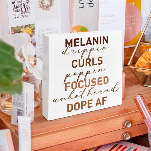 Black Women Girl Art Desk Decor, African American Decor for Home Office Black Queen Living Room Bedroom Afro Women Decoration, Inspirational Black Women Gifts, Melanin Drippin, Wooden Box Sign in Saudi Arabia