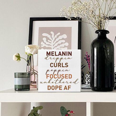 Black Women Girl Art Desk Decor, African American Decor for Home Office Black Queen Living Room Bedroom Afro Women Decoration, Inspirational Black Women Gifts, Melanin Drippin, Wooden Box Sign in Saudi Arabia