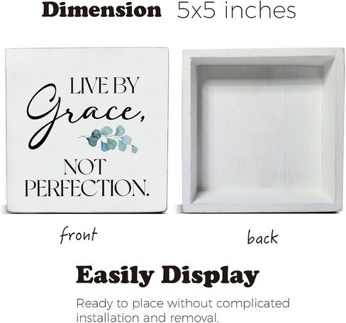 علامة ملهمة، تذكير لطيف، صندوق خشبي، علامة Live by Grace Not Perfection، علامة خشبية مزخرفة للمكتب، ديكور منزلي لرف طاولة المكتب، 5 × 5 بوصات in Saudi Arabia