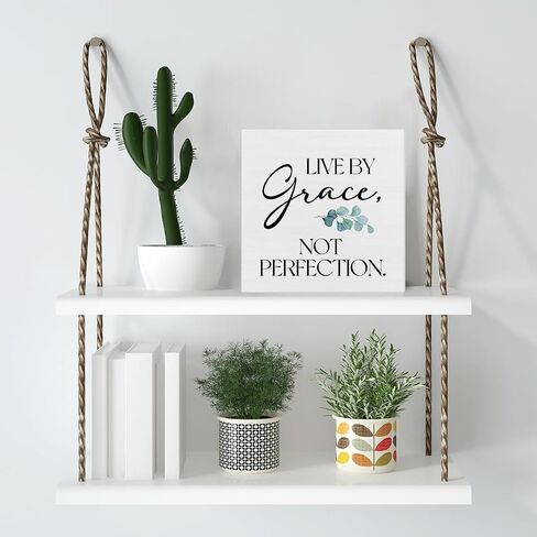 علامة ملهمة، تذكير لطيف، صندوق خشبي، علامة Live by Grace Not Perfection، علامة خشبية مزخرفة للمكتب، ديكور منزلي لرف طاولة المكتب، 5 × 5 بوصات in Saudi Arabia