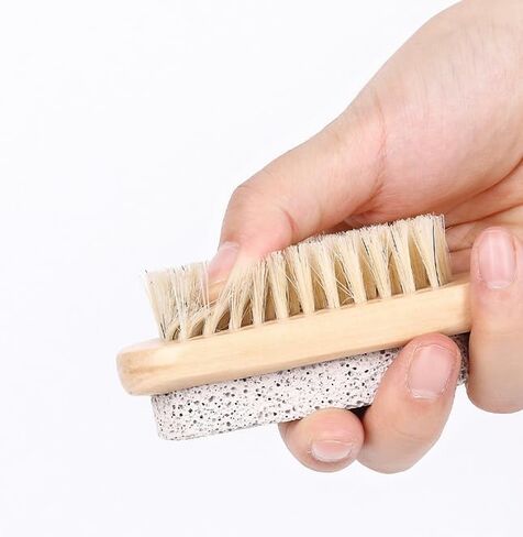 ملف القدم مزيل مسامير القدم شعيرات طبيعية وحجر مع مقبض خشبي قدم أدوات باديكير للمنزل العناية بالقدم فرشاة تنظيف القدم in Kuwait