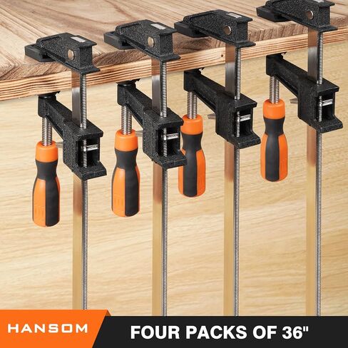 hansom 4-حزمة 36 بوصة شريط المشابك، المشابك الخشبية الطويلة الثقيلة المشابك قوة 600 رطل قابل للتعديل والافراج بسرعة، المشابك النجارة عمق الحلق 2.5 بوصة مع مقبض بلاستيكي in Saudi Arabia