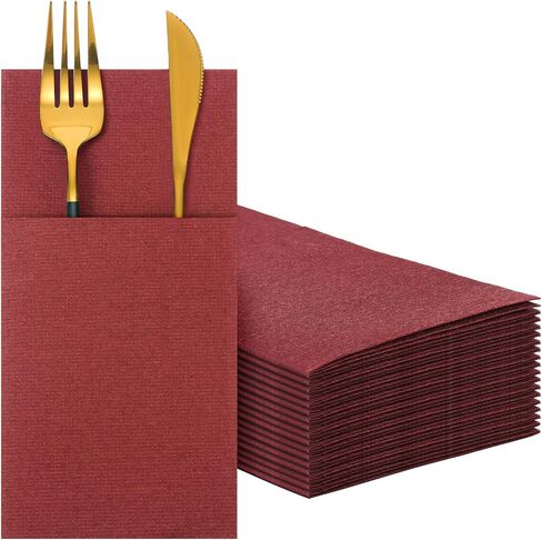 Seajan 35 Pieces Pocket Napkins, Linen Feel Napkins, Disposable Airlaid Paper Napkins Prefolded Dinner Napkins with Built in Flatware Pocket for Silverware Wedding Party(Champagne) in Saudi Arabia