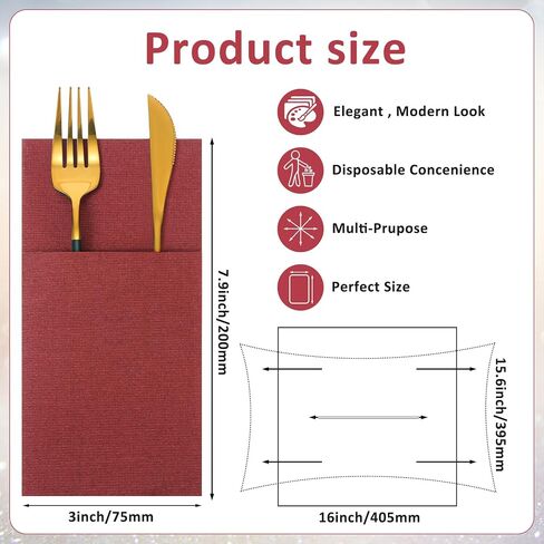 Seajan 35 Pieces Pocket Napkins, Linen Feel Napkins, Disposable Airlaid Paper Napkins Prefolded Dinner Napkins with Built in Flatware Pocket for Silverware Wedding Party(Champagne) in Saudi Arabia