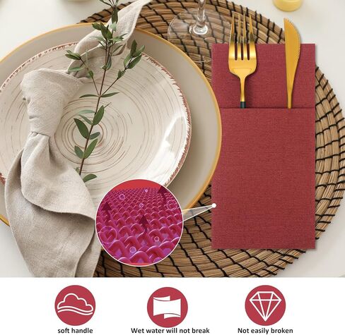 Seajan 35 Pieces Pocket Napkins, Linen Feel Napkins, Disposable Airlaid Paper Napkins Prefolded Dinner Napkins with Built in Flatware Pocket for Silverware Wedding Party(Champagne) in Saudi Arabia