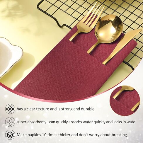 Seajan 35 Pieces Pocket Napkins, Linen Feel Napkins, Disposable Airlaid Paper Napkins Prefolded Dinner Napkins with Built in Flatware Pocket for Silverware Wedding Party(Champagne) in Saudi Arabia