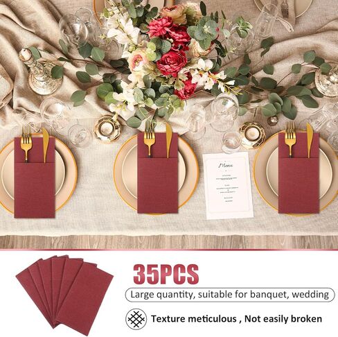Seajan 35 Pieces Pocket Napkins, Linen Feel Napkins, Disposable Airlaid Paper Napkins Prefolded Dinner Napkins with Built in Flatware Pocket for Silverware Wedding Party(Champagne) in Saudi Arabia