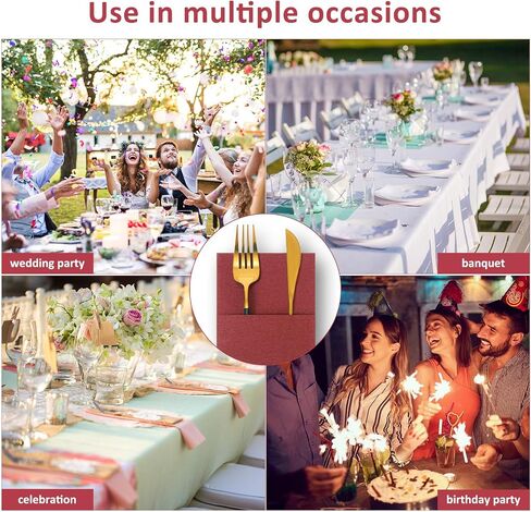 Seajan 35 Pieces Pocket Napkins, Linen Feel Napkins, Disposable Airlaid Paper Napkins Prefolded Dinner Napkins with Built in Flatware Pocket for Silverware Wedding Party(Champagne) in Saudi Arabia