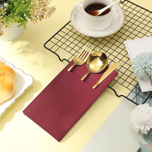 Seajan 35 Pieces Pocket Napkins, Linen Feel Napkins, Disposable Airlaid Paper Napkins Prefolded Dinner Napkins with Built in Flatware Pocket for Silverware Wedding Party(Champagne) in Saudi Arabia