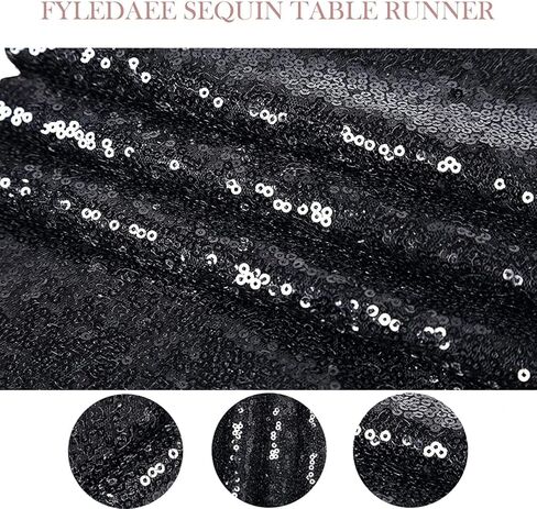 أسود الترتر الجدول عداء 1pack 12 × 108 بوصة العداءين الجدول طويلة، بريق نسيج لامع عداء لجولة مستطيلة الجدول الزينة حفل استقبال الحدث الزفاف عيد ميلاد عيد الهالوين التخرج in Kuwait