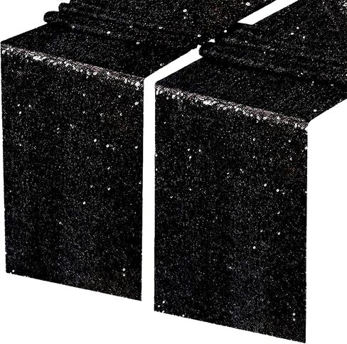 Black Sequin Table Runner 1Pack 12 x 108 inch Long Table Runners,Glitter Shiny Fabric Runner for Round Rectangle Table Decorations Reception Party Event Wedding Birthday Halloween Graduation in Saudi Arabia