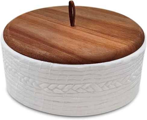 Authentic Wood and Ceramic Tortilla Warmer - Tortilla Holder - Bread Warmer - Pancake Warmer - Tortilla Holder with Lid - Tortilla Steamer - Taco Shell Warmer - White Tortilla Warmer in Saudi Arabia