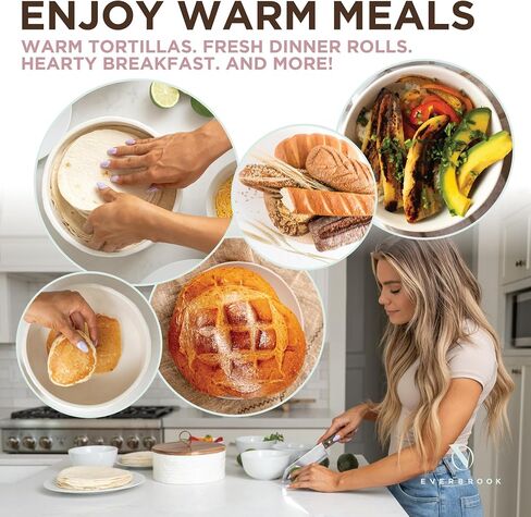 Authentic Wood and Ceramic Tortilla Warmer - Tortilla Holder - Bread Warmer - Pancake Warmer - Tortilla Holder with Lid - Tortilla Steamer - Taco Shell Warmer - White Tortilla Warmer in Saudi Arabia