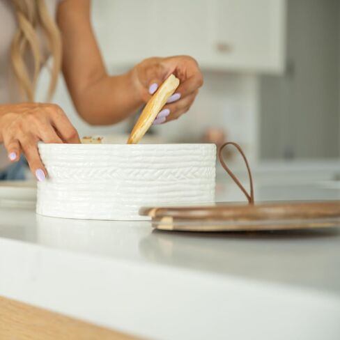 Authentic Wood and Ceramic Tortilla Warmer - Tortilla Holder - Bread Warmer - Pancake Warmer - Tortilla Holder with Lid - Tortilla Steamer - Taco Shell Warmer - White Tortilla Warmer in Saudi Arabia