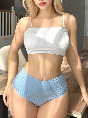 SweatyRocks Women's 2 Piece Color Block Bikini Set Lace Back Up Spaghetti Strap Swimsuit High Waist Bathing Suit in Saudi Arabia
