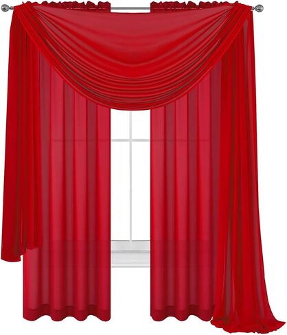 Black Window Sheer Curtains with Matching Scarf 2 Voile Panels and 1 Valance for Bedroom Living Room, Decorative Curtains, Solid Sheer Curtains Set of 3: Panels 2 + 1 Scarf (Black) in Saudi Arabia