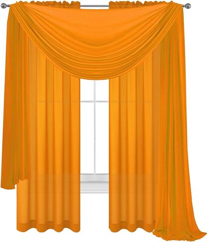Black Window Sheer Curtains with Matching Scarf 2 Voile Panels and 1 Valance for Bedroom Living Room, Decorative Curtains, Solid Sheer Curtains Set of 3: Panels 2 + 1 Scarf (Black) in Saudi Arabia