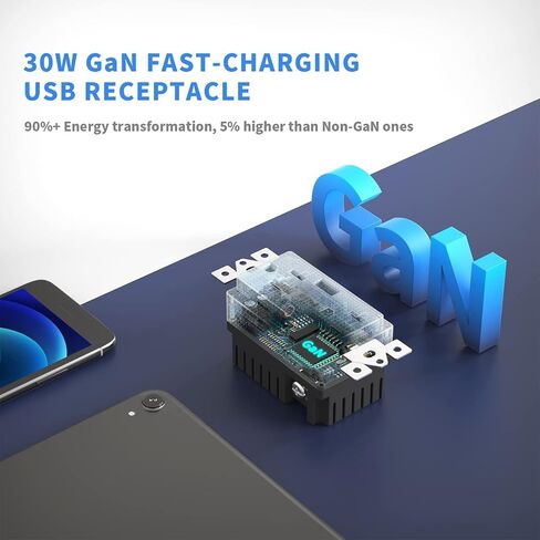 منفذ حائط USB 30 وات 6 أمبير بـ 3 منافذ GaN، وعاء مقاوم للعبث بقدرة 15 أمبير مع منفذين USB من النوع A ومنفذ واحد من النوع C، شاحن USB لأجهزة iPhone/iPad/Samsung/LG/HTC، مدرج في قائمة UL - عبوتان in Saudi Arabia
