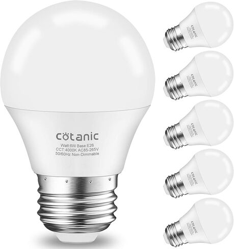 لمبة Cotanic A15 LED، مصابيح مروحة السقف 6 وات (ما يعادل 60 وات)، ضوء نهاري طبيعي 4000 كلفن، ضوء قاعدة E26 قياسي، 600 لومن، CRI 80+ لمبة على شكل كرة أرضية LED، غير قابلة للتعتيم، 6 عبوات in Kuwait