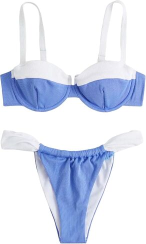 GORGLITTER Women's Two Piece Color Block Underwire Swimsuits Ruched High Waisted Thong Bikini Sets in Saudi Arabia