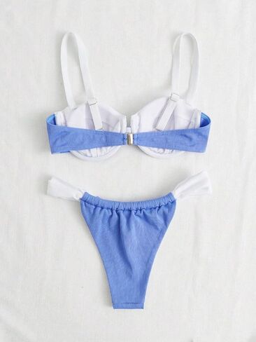 GORGLITTER Women's Two Piece Color Block Underwire Swimsuits Ruched High Waisted Thong Bikini Sets in Saudi Arabia