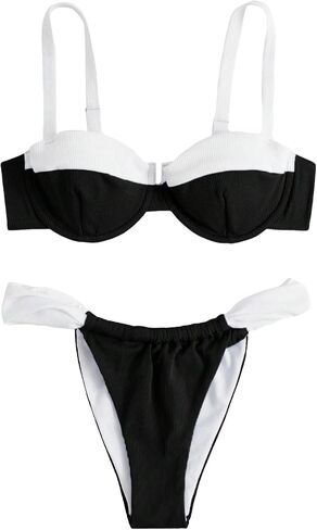 GORGLITTER Women's Two Piece Color Block Underwire Swimsuits Ruched High Waisted Thong Bikini Sets in Saudi Arabia