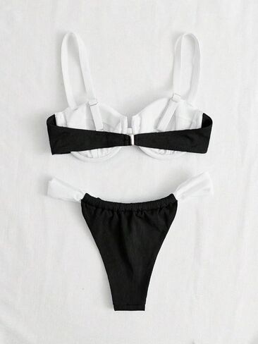GORGLITTER Women's Two Piece Color Block Underwire Swimsuits Ruched High Waisted Thong Bikini Sets in Saudi Arabia