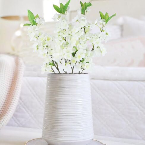 CISDUEO 4 Pcs Artificial Cherry Blossom Flower Stem Branches White Silk Plum Blossom Flowers with Leaves Fake Peach Flowers Vase Arrangements for Spring Table Centerpieces Wedding Indoor Outdoor Decor in Saudi Arabia