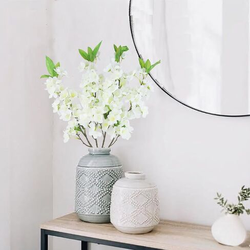 CISDUEO 4 Pcs Artificial Cherry Blossom Flower Stem Branches White Silk Plum Blossom Flowers with Leaves Fake Peach Flowers Vase Arrangements for Spring Table Centerpieces Wedding Indoor Outdoor Decor in Saudi Arabia