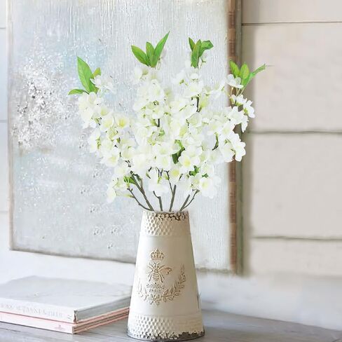CISDUEO 4 Pcs Artificial Cherry Blossom Flower Stem Branches White Silk Plum Blossom Flowers with Leaves Fake Peach Flowers Vase Arrangements for Spring Table Centerpieces Wedding Indoor Outdoor Decor in Saudi Arabia