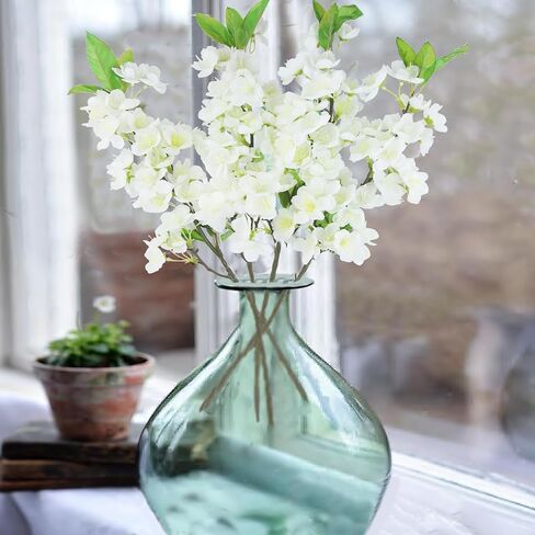 CISDUEO 4 Pcs Artificial Cherry Blossom Flower Stem Branches White Silk Plum Blossom Flowers with Leaves Fake Peach Flowers Vase Arrangements for Spring Table Centerpieces Wedding Indoor Outdoor Decor in Saudi Arabia