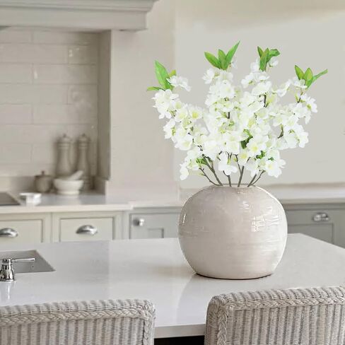 CISDUEO 4 Pcs Artificial Cherry Blossom Flower Stem Branches White Silk Plum Blossom Flowers with Leaves Fake Peach Flowers Vase Arrangements for Spring Table Centerpieces Wedding Indoor Outdoor Decor in Saudi Arabia