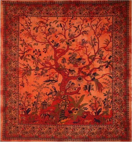 Bless international Tapestry Tree of Life Wall Hanging Psychedelic Tapestries Indian Cotton Bedspread Picnic Sheet Wall Decor Blanket Wall Art Hippie Bedroom Decor (Turquoise Tree of Life, (88 X 104 in Saudi Arabia