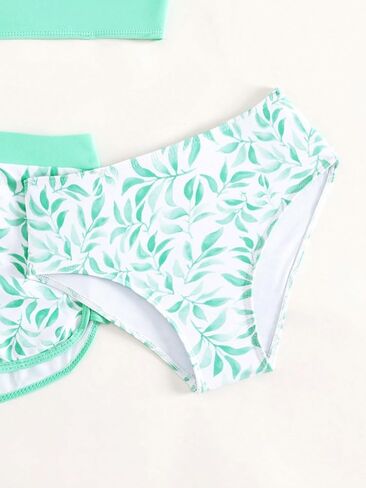 OYOANGLE Girl's 3 Piece Bikini Set Sleeveless Scoop Neck Wireless Top and Tropical Printed Bottom Bathing Suit in Saudi Arabia