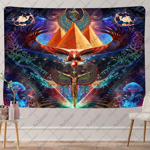 Aidatain isis Queen Tapestry Psychedelic Ancient Egyptian Mythology Pharaoh Tomb Pyramid Condor Wall Hanging Art Flannel 40" 30" Tapestries for Man Bedroom Living Room GTWHAT1207 in Saudi Arabia
