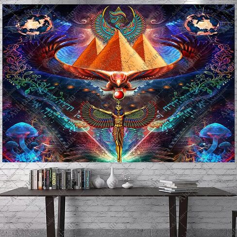Aidatain isis Queen Tapestry Psychedelic Ancient Egyptian Mythology Pharaoh Tomb Pyramid Condor Wall Hanging Art Flannel 40" 30" Tapestries for Man Bedroom Living Room GTWHAT1207 in Saudi Arabia