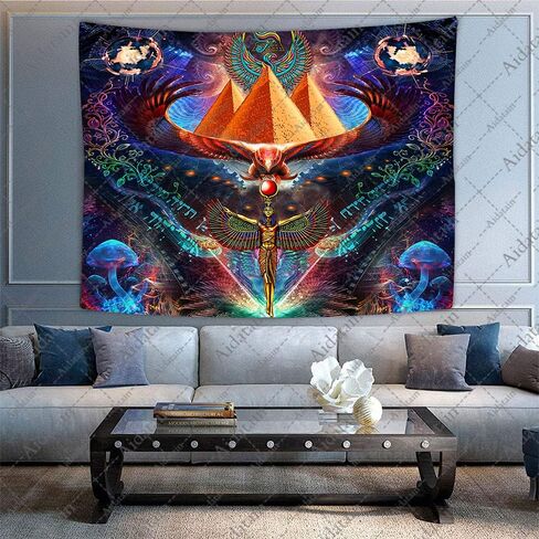 Aidatain isis Queen Tapestry Psychedelic Ancient Egyptian Mythology Pharaoh Tomb Pyramid Condor Wall Hanging Art Flannel 40" 30" Tapestries for Man Bedroom Living Room GTWHAT1207 in Saudi Arabia
