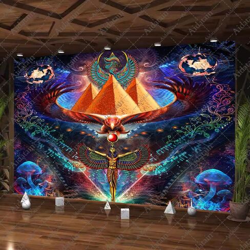 Aidatain isis Queen Tapestry Psychedelic Ancient Egyptian Mythology Pharaoh Tomb Pyramid Condor Wall Hanging Art Flannel 40" 30" Tapestries for Man Bedroom Living Room GTWHAT1207 in Saudi Arabia