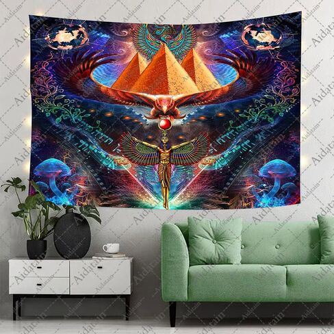 Aidatain isis Queen Tapestry Psychedelic Ancient Egyptian Mythology Pharaoh Tomb Pyramid Condor Wall Hanging Art Flannel 40" 30" Tapestries for Man Bedroom Living Room GTWHAT1207 in Saudi Arabia