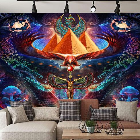 Aidatain isis Queen Tapestry Psychedelic Ancient Egyptian Mythology Pharaoh Tomb Pyramid Condor Wall Hanging Art Flannel 40" 30" Tapestries for Man Bedroom Living Room GTWHAT1207 in Saudi Arabia
